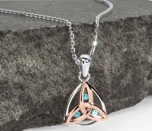 Aquamarine White Rose Gold Celtic Trinity Knot Necklace