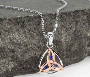 Sapphire White Rose Gold Celtic Trinity Knot Necklace