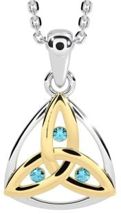 Aquamarine White Yellow Gold Celtic Trinity Knot Necklace