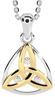 Diamond White Yellow Gold Celtic Trinity Knot Necklace