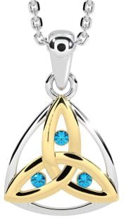 Topaz White Yellow Gold Celtic Trinity Knot Necklace