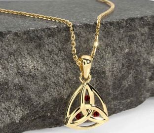 Garnet Gold Celtic Trinity Knot Necklace