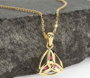 Pink Tourmaline Gold Celtic Trinity Knot Necklace