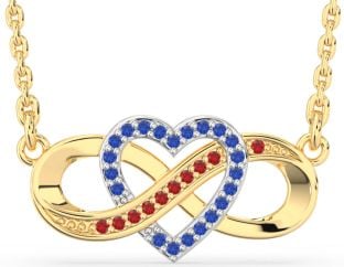 Blue Sapphire & Ruby White Yellow Gold Infinity Heart Necklace
