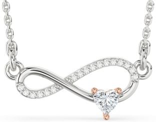 Diamond Silver & 10K Rose Gold Infinity Heart Necklace