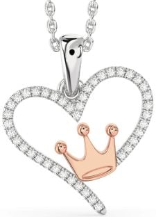 Diamond Platinum & Rose Gold Heart Crown Necklace