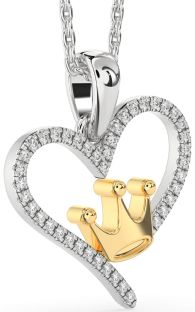 Diamond Platinum & Yellow Gold Heart Crown Necklace
