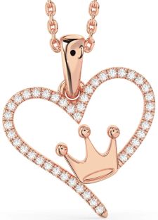 Diamond Rose Gold Heart Crown Necklace