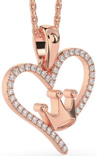 Diamond Rose Gold Heart Crown Necklace