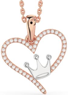 Diamond Platinum & Rose Gold Heart Crown Necklace