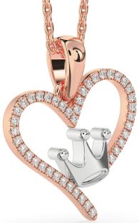 Diamond Platinum & Rose Gold Heart Crown Necklace