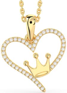 Diamond Gold Heart Crown Necklace