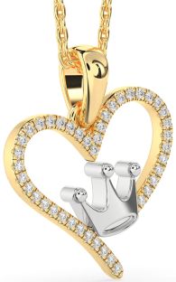 Diamond Platinum & Yellow Gold Heart Crown Necklace