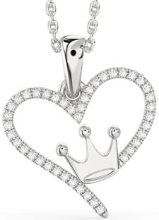 Diamond Silver Heart Crown Necklace