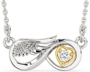 Diamond Gold Silver Infinity Wings Heart Necklace
