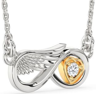 Diamond Gold Silver Infinity Wings Heart Necklace