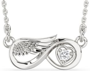 Diamond Platinum Infinity Wings Heart Necklace