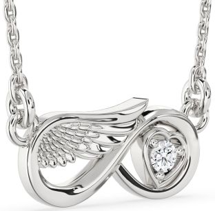 Diamond Platinum Infinity Wings Heart Necklace