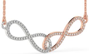 Large Diamond White Rose Gold Infinity Interlock Necklace