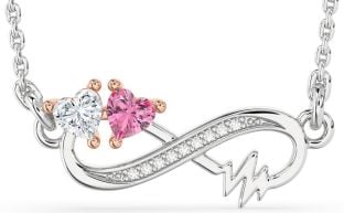 Diamond Rose Gold Silver Infinity Heart Necklace
