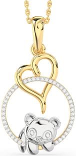 Diamond Platinum & Yellow Gold Heart Circle Bear Necklace