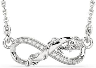 Diamond Silver Infinity Flower Necklace