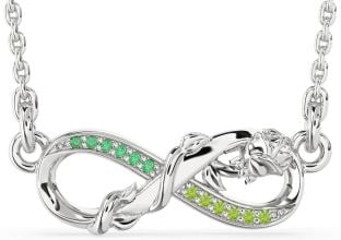 Emerald & Peridot Platinum Infinity Flower Necklace