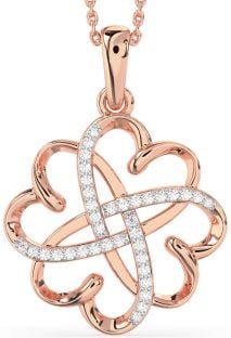 Large Diamond Rose Gold Heart Flower Necklace