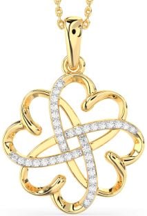 Large Diamond Gold Heart Flower Necklace