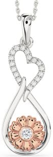Large Diamond Platinum & Rose Gold Heart Teardrop Flower Necklace