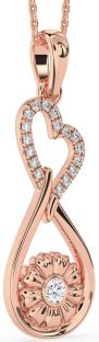 Large Diamond Rose Gold Heart Teardrop Flower Necklace