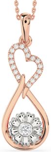 Large Diamond Platinum & Rose Gold Heart Teardrop Flower Necklace