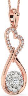 Large Diamond Platinum & Rose Gold Heart Teardrop Flower Necklace