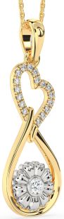 Large Diamond Platinum & Yellow Gold Heart Teardrop Flower Necklace