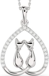 Large Diamond Platinum Heart Cat Necklace