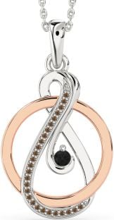 Black & Chocolate Brown Diamond Platinum & Rose Gold Infinity Circle Necklace