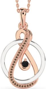 Black & Chocolate Brown Diamond Platinum & Rose Gold Infinity Circle Necklace
