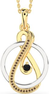 Black & Chocolate Brown Diamond Platinum & Yellow Gold Infinity Circle Necklace