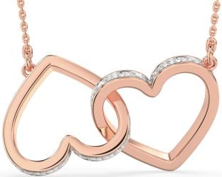 Large Diamond Rose Gold Heart Interlock Necklace