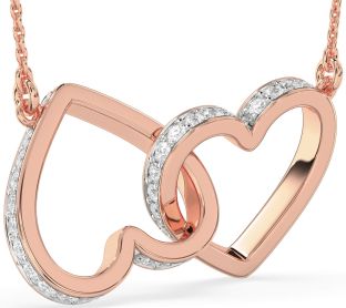 Large Diamond Rose Gold Heart Interlock Necklace
