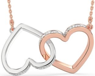 Large Diamond White Rose Gold Heart Interlock Necklace