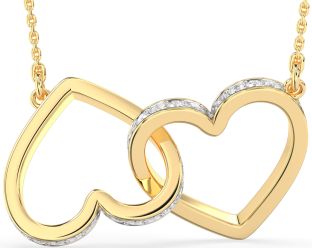 Large Diamond Gold Heart Interlock Necklace