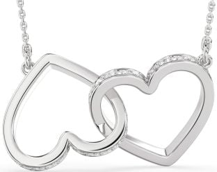 Large Diamond Platinum Heart Interlock Necklace