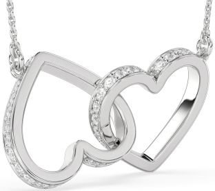 Large Diamond Platinum Heart Interlock Necklace