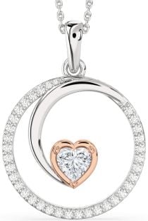 Large Diamond Platinum & Rose Gold Heart Circle Necklace