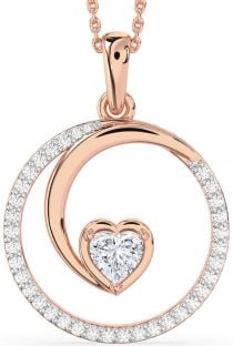 Large Diamond Rose Gold Heart Circle Necklace