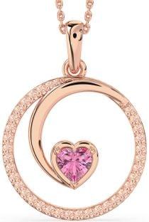 Large Pink Sapphire & Morganite Rose Gold Heart Circle Necklace