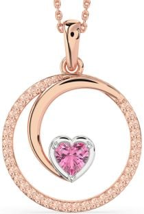 Large Pink Sapphire & Morganite Platinum & Rose Gold Heart Circle Necklace