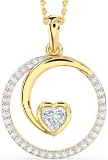 Large Diamond Gold Heart Circle Necklace