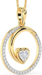 Large Diamond Gold Heart Circle Necklace